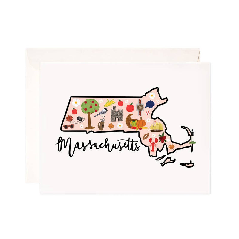 Massachusetts Greeting Card - State Map Stationery