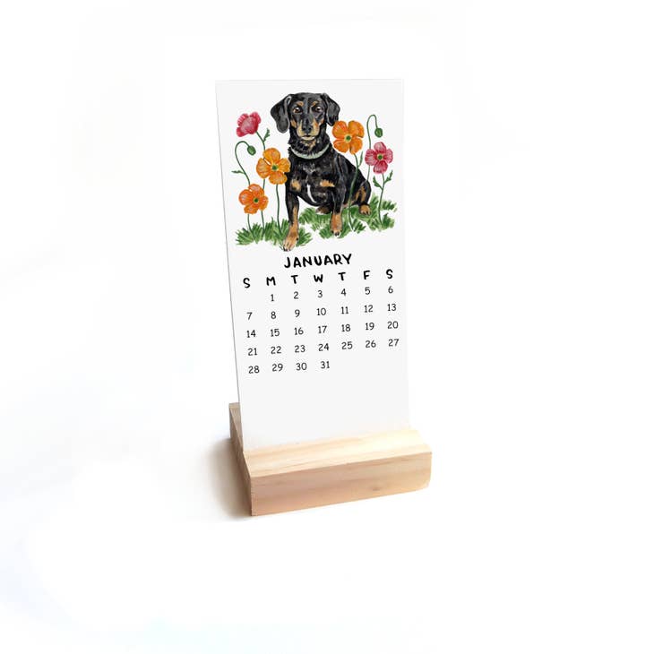 2024 Dogs with Flowers Watercolor Desk Calendar Set w/ Stand