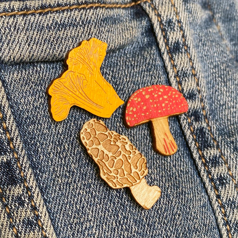 Mini Mushroom Wooden Pins - Set of 3