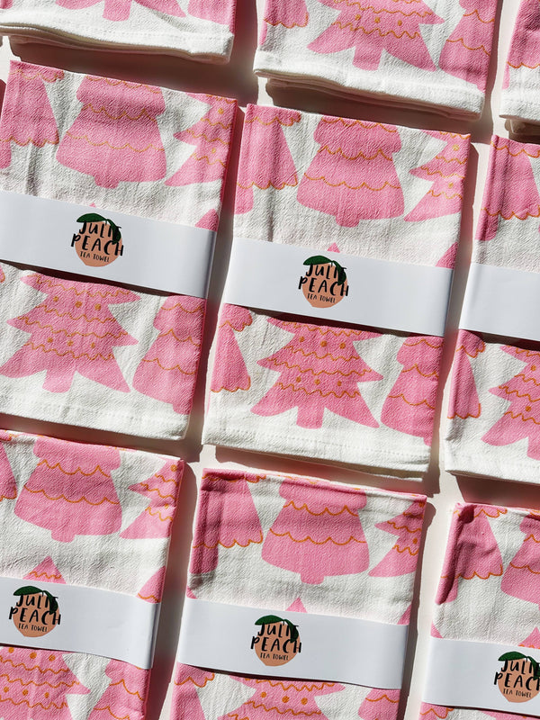 Pink Glitter Trees - Christmas Cotton Tea Towel