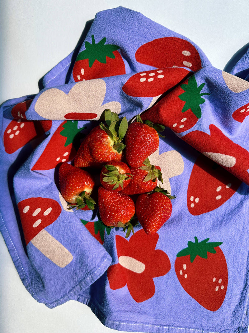 Berry Shroom on Purple Tea Towel - 100% Cotton