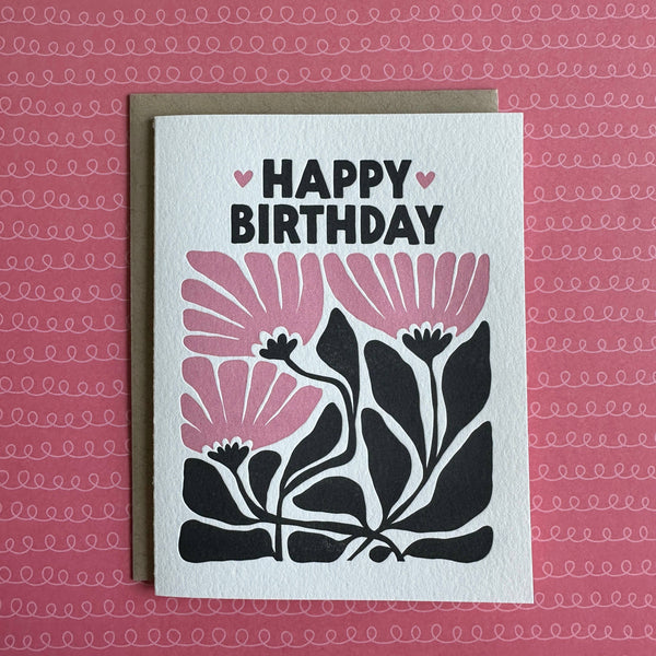 Happy Birthday Pink Flower Card