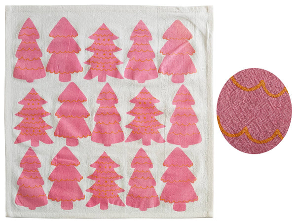 Pink Glitter Trees - Christmas Cotton Tea Towel