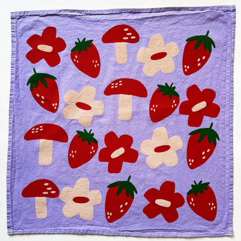 Berry Shroom on Purple Tea Towel - 100% Cotton