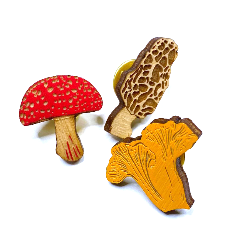 Mini Mushroom Wooden Pins - Set of 3