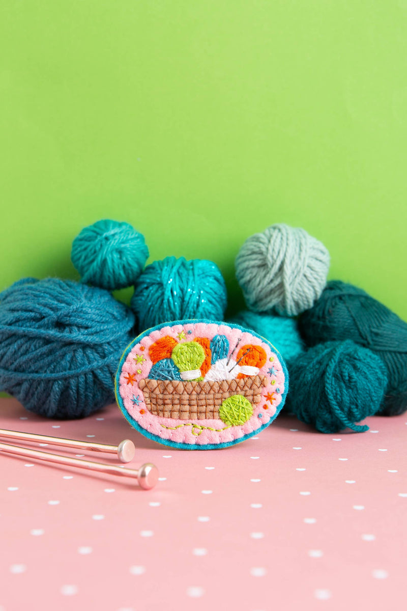 Knitting Basket Brooch Felt Craft Kit